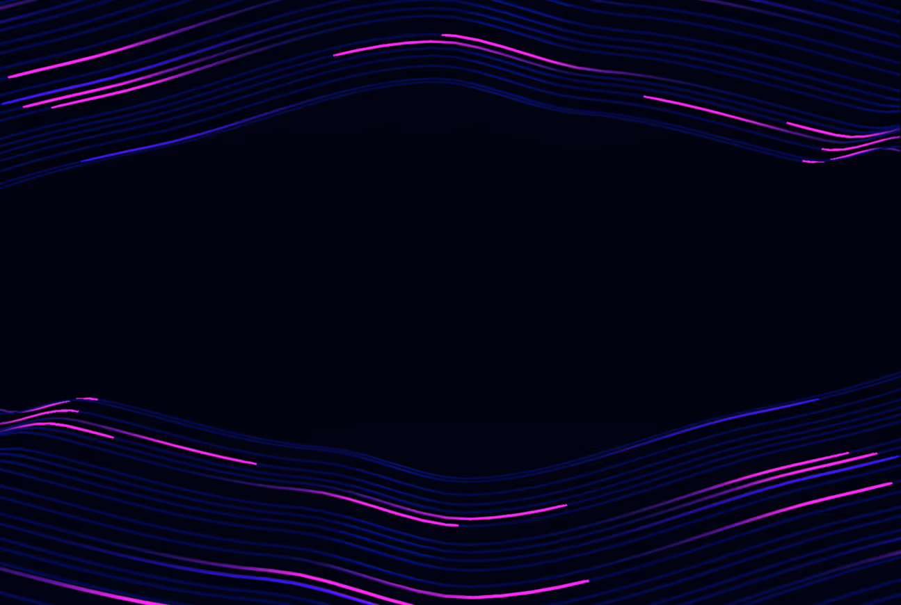 Abstract dark background with flowing curved neon lines in purple and pink framing a central empty space.